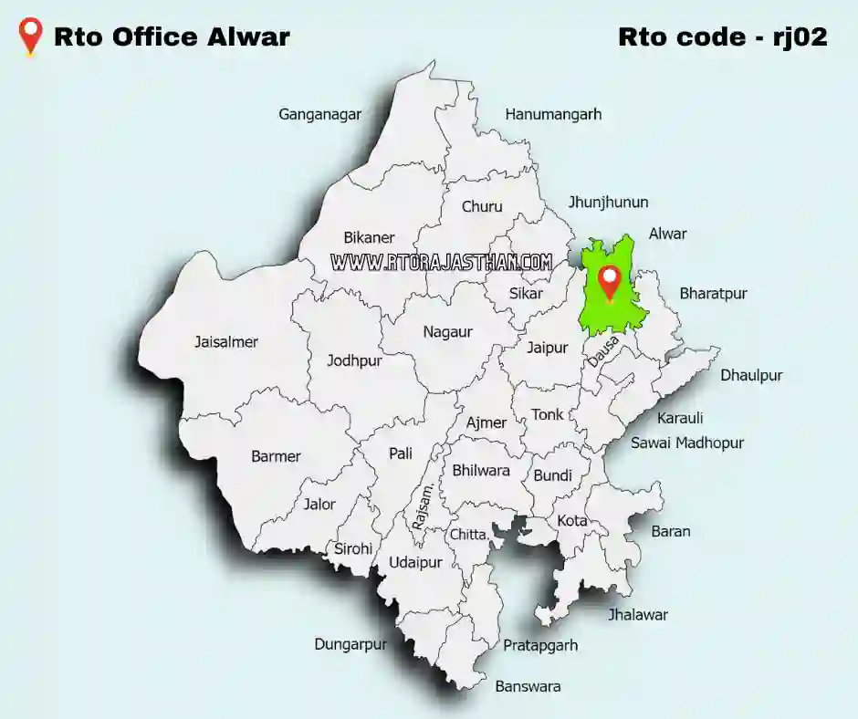 Rto Alwar code rj02 in rajasthan map