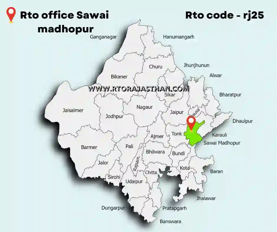 Rto Sawai Madhopur code rj25 in rajasthan map