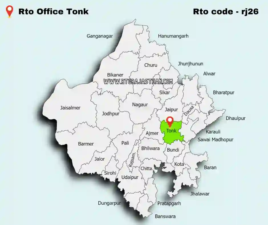 Rto Tonk code rj26 in rajasthan map